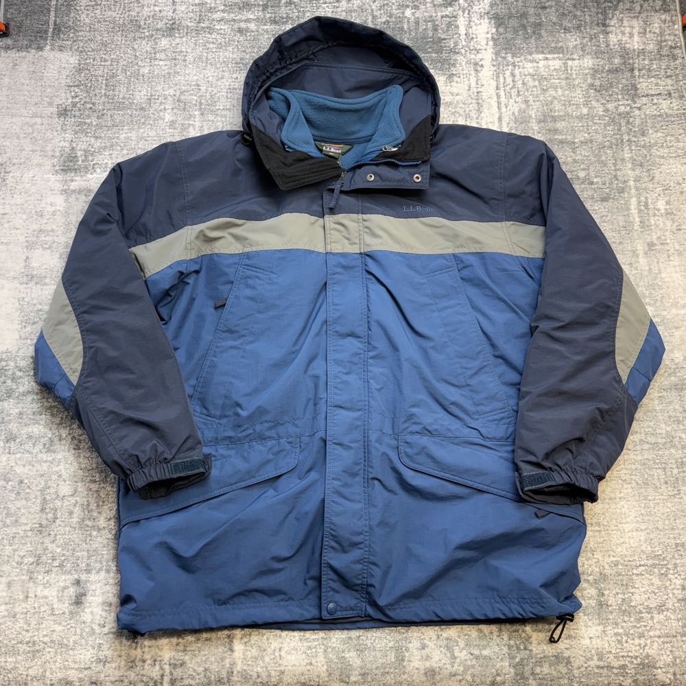 LL Bean Jacket Mens XL Blue 3 in 1 Parka Zip Out Fleece Winter Coat Hooded Y2K